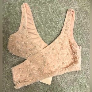Oh Polly Epernay Embellished pearl tank Cutout crop top in Sand pink US 2 XS NWT